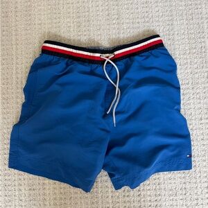 Tommy Hilfiger Blue Swim Trunks with Red-White-Navy Waistband
